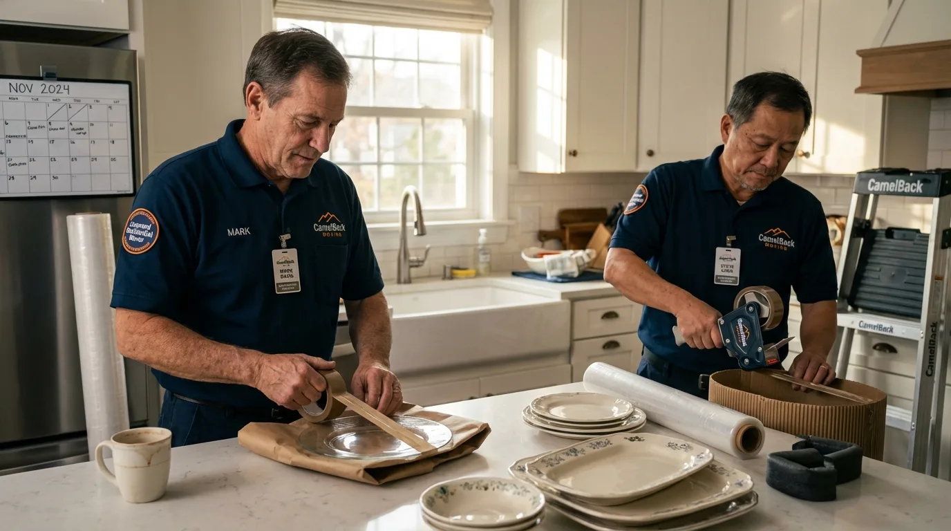 Professional crew packing kitchen dishware in Purcell, OK